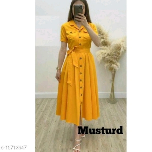 Modern Style Women Dress - Mustard , L