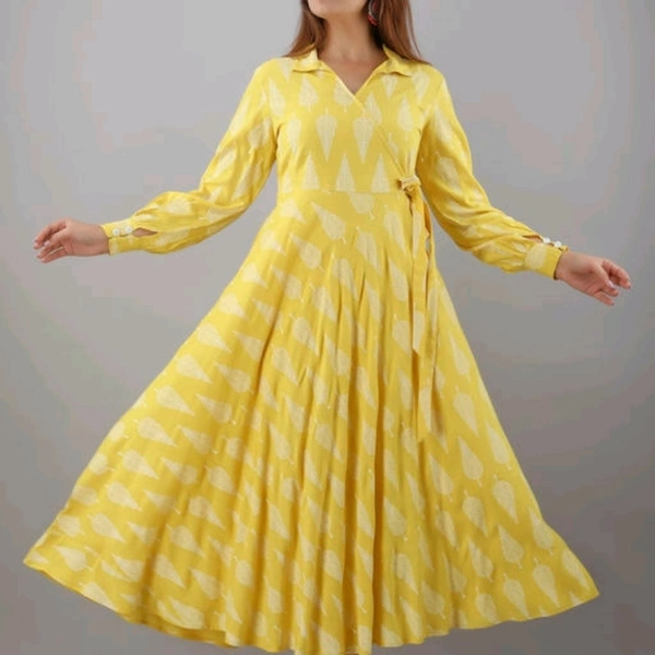 Women Anarkali Kurta - Yellow, XXL 