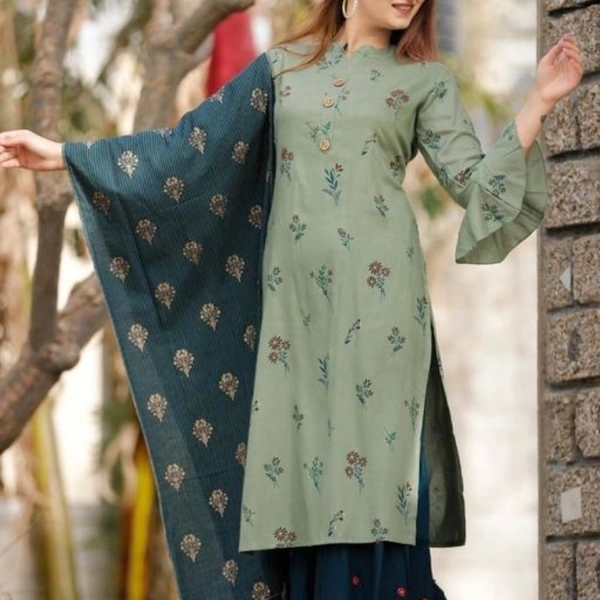 Classy Women Kurta With Dupatta And Sharara  - L