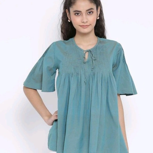 Women's Solid Blue Viscose Top - S