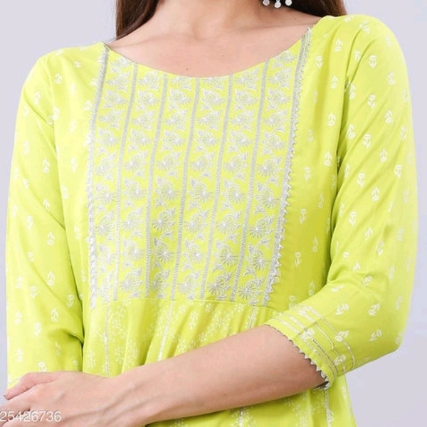 Women Rayon Lime Kurta With Dupatta And Pant - S