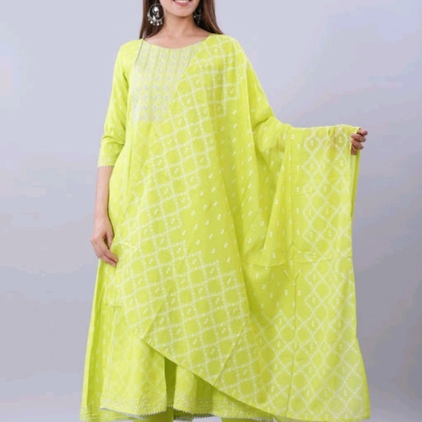 Women Rayon Lime Kurta With Dupatta And Pant - L