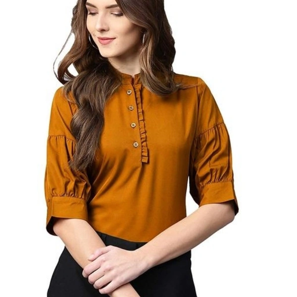 Women's Crepe Casual Camel Colored Top - S