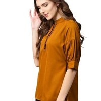 Women's Crepe Casual Camel Colored Top - S