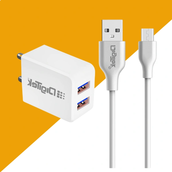 DIGITEK 3.1 Amp Dual Type C Charger with Cable, Fast Charging Adapter, Type C Charging Support, Universal Compatible with Smartphones, White