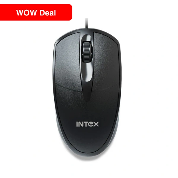 INTEX Eco-6 Plus USB Wired Mouse – Ergonomic, High-Precision Optical Mouse with 1000 DPI, Black