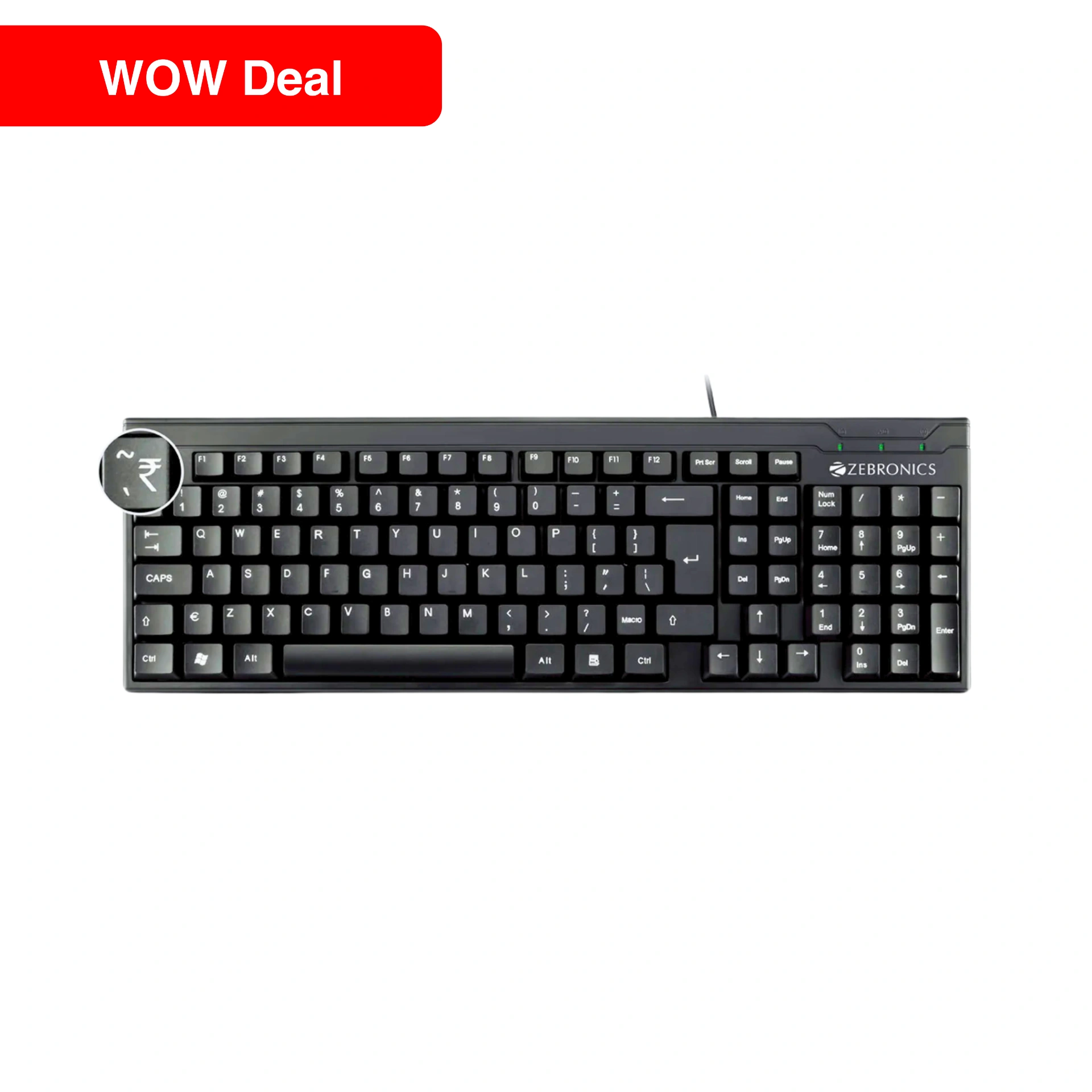 ZEBRONICS ZEB-K35 USB Wired Keyboard with Rupee Key,Spill-Proof and Slim Design (Black)