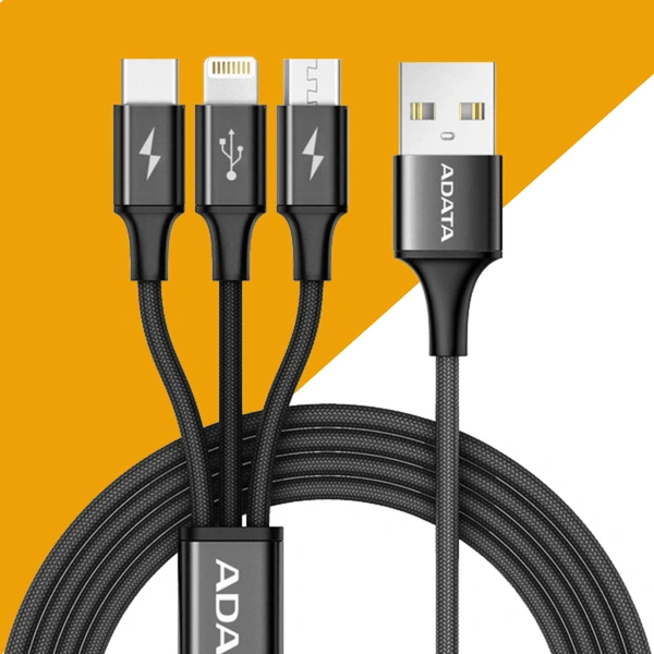 DIGITEK High-Speed 3-in-1 USB Cable – 2.4 Amp Charging, Lightning, Type-C & Micro USB Connectors, Universal Compatibility for Smartphones, Tablets & Other Devices, ADM3-500, Black