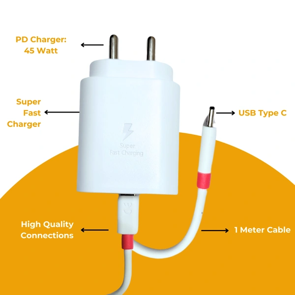 KPS GOLD 45W Super Fast USB-C PD Charger with Quick Charge, High Voltage Protection, AI Technology, Compatible with USB-C and PD-Enabled Smartphones, KP-C41, White