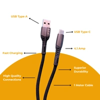 KPS 4.1 Amp Quick Charging 1m Type C Data Cable for Smartphones, Tablets & Other Type C Devices, Durable Design, Compatible with USB 2.0, KP-514, Black