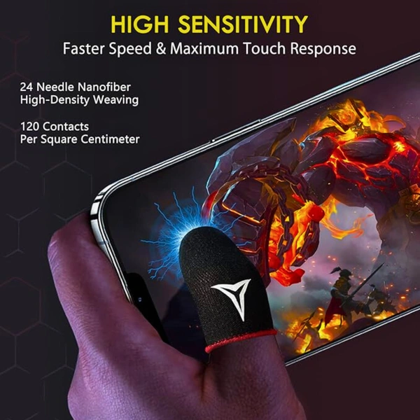 Pack of 4 Premium Gaming Finger Sleeves, Sweat-Resistant & Anti-Slip for PUBG & Free Fire, Black