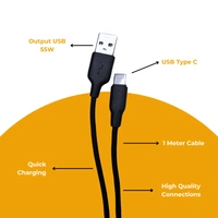 DLXX 55W Fast Charging 1m Durable Type-C Quick Charging Data Cable for Smartphones, Tablets & Other Type-C Devices, Super Toughness, Silicone Wire, AD1199, Black