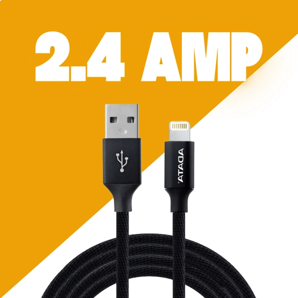 ADATA 2.4 Amp Fast Charge & Sync 1m Fast USB to Lightning Data Cable for Smartphones, Tablets & Other Lightning Devices, Silicone Tangle-Free, High-Durability Charging Cord, ADM-I200B, Black