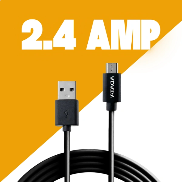 ADATA 2.4 Amp Fast Charge & Sync 1m Fast Micro USB Data Cable for Smartphones, Tablets & Other Micro USB Devices, Silicone Tangle-Free, High-Durability Charging Cord, ADM-M200B, Black