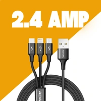 DIGITEK High-Speed 3-in-1 USB Cable – 2.4 Amp Charging, Lightning, Type-C & Micro USB Connectors, Universal Compatibility for Smartphones, Tablets & Other Devices, ADM3-500, Black