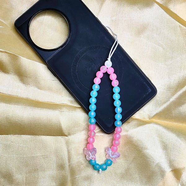 Pink and Blue Premium Quality Beaded Phone Charm, 2 Butterfly Charms, Stylish Accessory, Lightweight, Durable
