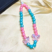 Pink and Blue Premium Quality Beaded Phone Charm, 2 Butterfly Charms, Stylish Accessory, Lightweight, Durable