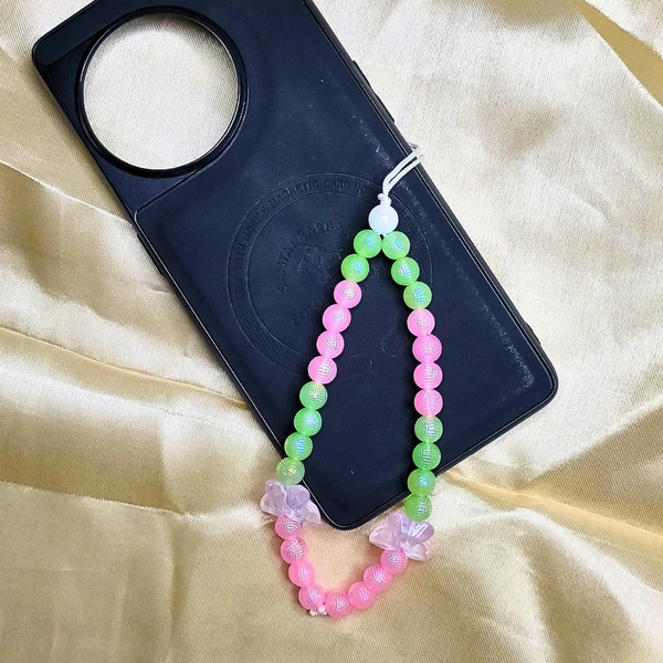 Pink and Green Premium Quality Beaded Phone Charm, 2 Butterfly Charms, Stylish Accessory, Lightweight, Durable