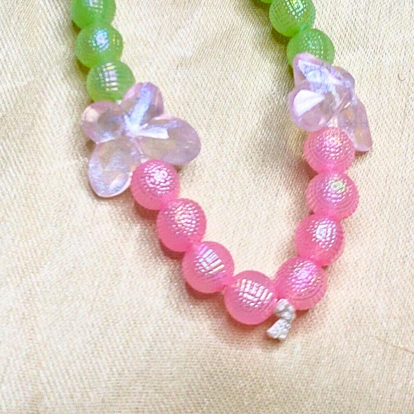 Pink and Green Premium Quality Beaded Phone Charm, 2 Butterfly Charms, Stylish Accessory, Lightweight, Durable