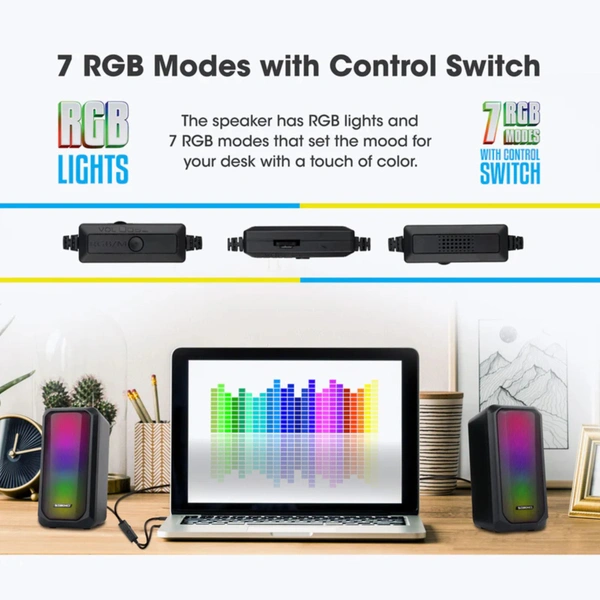 ZEBRONICS Zeb-Fame 1 USB Powered 2.0 Speaker with 10W RMS Output, 7 RGB Modes, LED Control Switch, Volume Control, 3.5mm Input, Compatible for Computers and Laptops Black