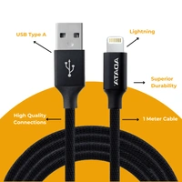 ADATA 2.4 Amp Fast Charge & Sync 1m Fast USB to Lightning Data Cable for Smartphones, Tablets & Other Lightning Devices, Silicone Tangle-Free, High-Durability Charging Cord, ADM-I200B, Black