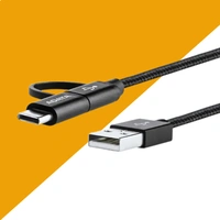 ADATA 2 in 1 2.4 Amp Micro USB & Type C Data Cable, Universal Compatibility for Smartphones, Tablets & Other Devices, ADP2C-C20B, Black 