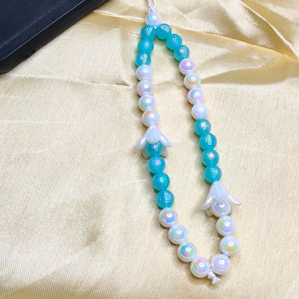 Blue and White Premium Quality Beaded Phone Charm, 2 Flower Charms, Stylish Accessory, Lightweight, Durable