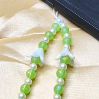 Green and White Premium Quality Beaded Phone Charm, 2 Flower Charms, Stylish Accessory, Lightweight, Durable