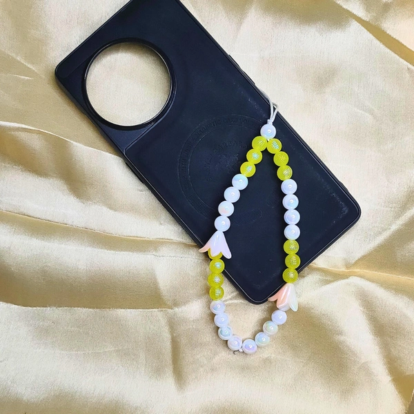Yellow and White Premium Quality Beaded Phone Charm, 2 Flower Charms, Stylish Accessory, Lightweight, Durable