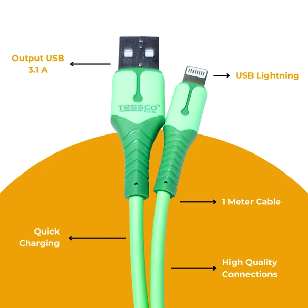 TESSCO 3.1 Amp  Max Fast Charging 1m USB to Lightning Data Cable for iPhones & Other Lightning Devices, Strong & Durable, Faster Charging, GU-347