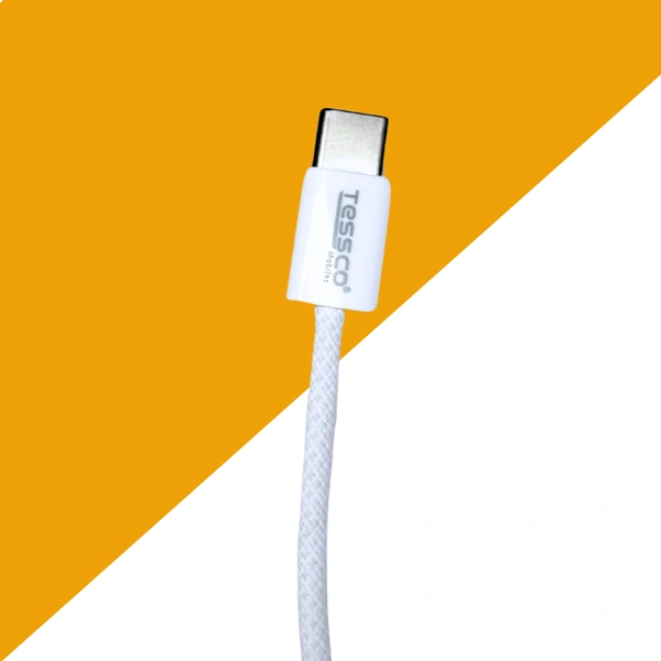 TESSCO 60W PD Fast Charging 1m Type-C to Type-C Data Cable for Smartphones, Tablets & Other Type-C Devices, IP 15 Compatible, Strong & Durable, GU-373, White