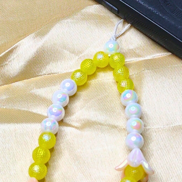 Yellow and White Premium Quality Beaded Phone Charm, 2 Flower Charms, Stylish Accessory, Lightweight, Durable