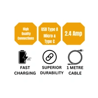 ADATA 2 in 1 2.4 Amp Micro USB & Type C Data Cable, Universal Compatibility for Smartphones, Tablets & Other Devices, ADP2C-C20B, Black 
