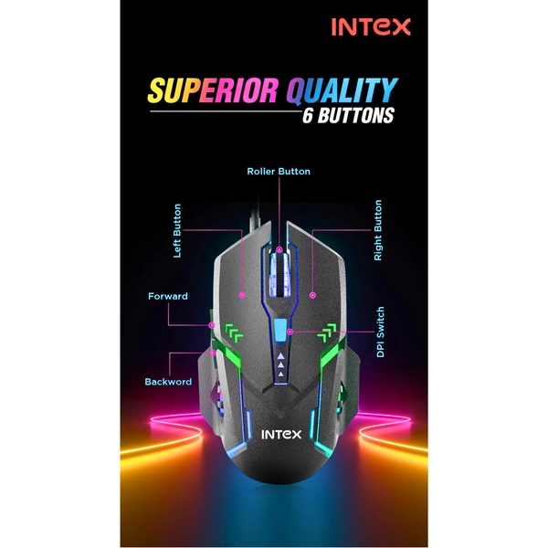 INTEX Nova Wired Gaming Mouse - Multicolor LED, 4 DPI Levels, Plug & Play