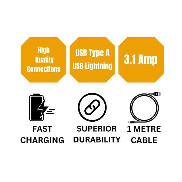  TESSCO 3.1 Amp  Max Fast Charging 1m USB to Lightning Data Cable for iPhones & Other Lightning Devices, Strong & Durable, Faster Charging, GU-347
