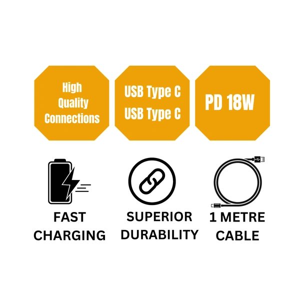 KPS 18W PD Fast Charging 1m Type-C to Type-C Data Cable for Smartphones, Tablets & Other Type-C Devices, Strong & Durable, KP-521, Black