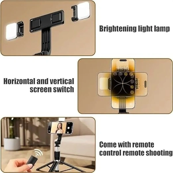 R1S-L 3-in-1 Selfie Stick with Mini LED Fill Light & Tripod | Lightweight, Foldable Aluminium Selfie Stick for Vlogging, Photography & Videography