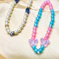Combo Pack - Off-White and Golden Beaded Phone Charm with Evil Eye Charm & Pink and Blue Beaded Phone Charm with Butterfly Charm, Stylish Accessory, Lightweight, Durable