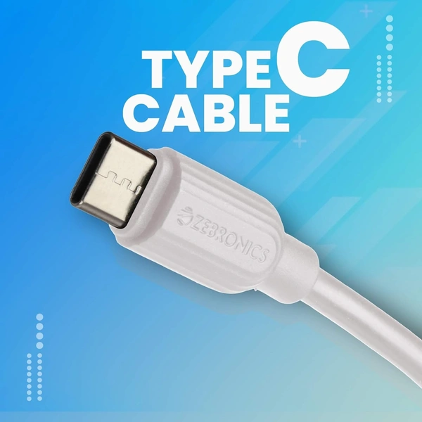 ZEBRONICS 3.1 Amp Fast Charging Type C Data Cable For Smartphones, Tablets & Other Type C Devices, Strong & Durable, ZEB-TU300C, White