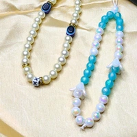 Combo Pack - Off-White and Golden Beaded Phone Charm with Evil Eye Charm & Blue and White Beaded Phone Charm with Flower Charm, Stylish Accessory, Lightweight, Durable