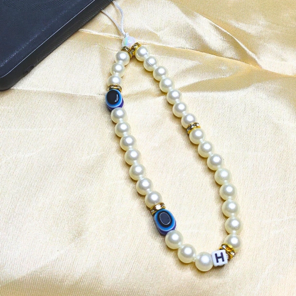 Combo Pack - Off-White and Golden Beaded Phone Charm with Evil Eye Charm & Green and White Beaded Phone Charm with Butterfly Charm, Stylish Accessory, Lightweight, Durable