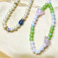Combo Pack - Off-White and Golden Beaded Phone Charm with Evil Eye Charm & Green and White Beaded Phone Charm with Butterfly Charm, Stylish Accessory, Lightweight, Durable