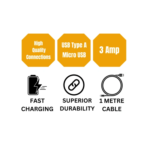 DIGITEK 3 Amp Fast Charging 1m Micro USB Data Cable for Smartphones, Tablets  & Other Micro USB Devices, Strong & Durable, Fast Charging & Sync, DC 1M MU, Black