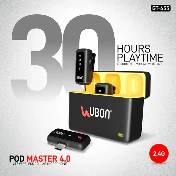 UBON GT-455 Podcast Series Wireless Collar Microphone – 30 Hours Playtime, 360° Audio Pickup, Intelligent Noise Reduction, Type C Connector