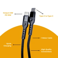 KPS 18W PD Fast Charging 1m Type-C to Type-C Data Cable for Smartphones, Tablets & Other Type-C Devices, Strong & Durable, KP-521, Black