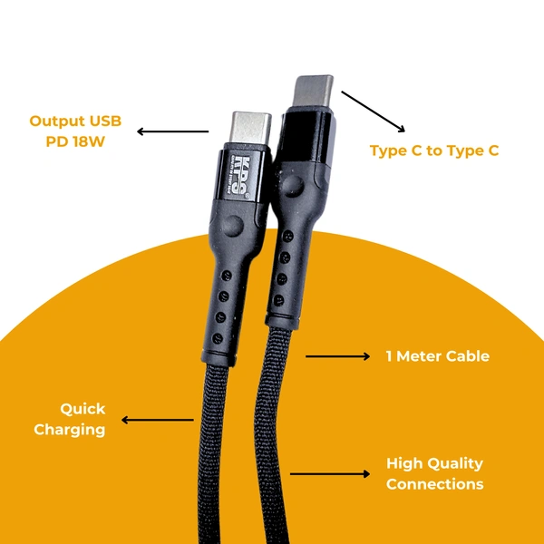 KPS 18W PD Fast Charging 1m Type-C to Type-C Data Cable for Smartphones, Tablets & Other Type-C Devices, Strong & Durable, KP-521, Black