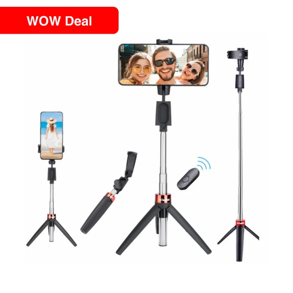R1S-L 3-in-1 Selfie Stick with Mini LED Fill Light & Tripod | Lightweight, Foldable Aluminium Selfie Stick for Vlogging, Photography & Videography