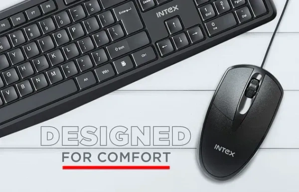INTEX Eco-6 Plus USB Wired Mouse – Ergonomic, High-Precision Optical Mouse with 1000 DPI, Black