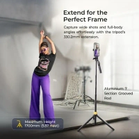 DIGITEK DTR-555 SS Foldable Tripod Selfie Stick for Smartphones & Action Cameras | 5.57ft Extendable Height | 360° Rotating Ball Head | Tripod with 3-Leg Base | 10m Wireless Remote | 7 Adjustable Sections | Compatible with Android, iPhone & GoPro