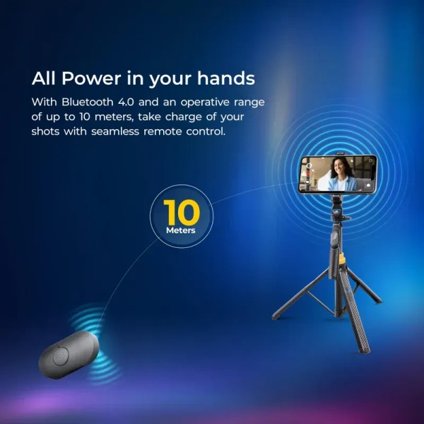 DIGITEK DTR-555 SS Foldable Tripod Selfie Stick for Smartphones & Action Cameras | 5.57ft Extendable Height | 360° Rotating Ball Head | Tripod with 3-Leg Base | 10m Wireless Remote | 7 Adjustable Sections | Compatible with Android, iPhone & GoPro